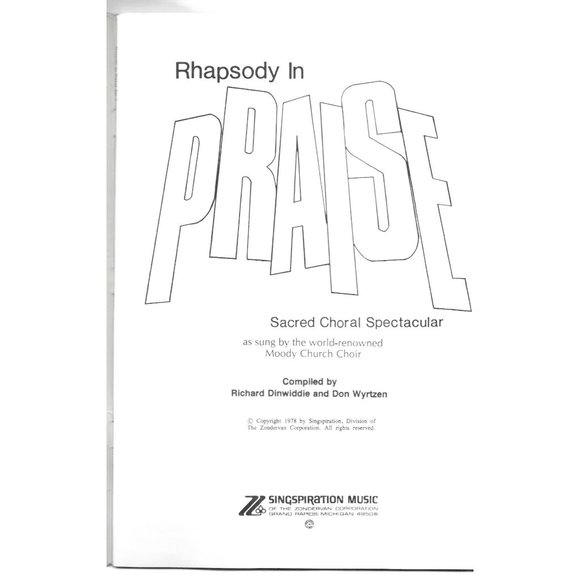Rhapsody in Praise Sacred Choral Spectacular Singspiration Gospel Songbook 1978 - Picture 3 of 5